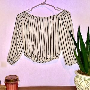 off the shoulder striped long sleeve crop top